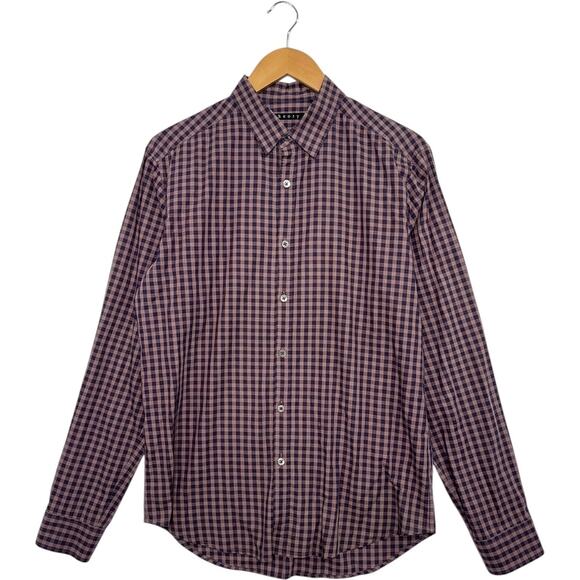 Theory Shirt Mens Medium Purple Plaid Button Up Zack Preppy Classic Casual - Picture 1 of 13
